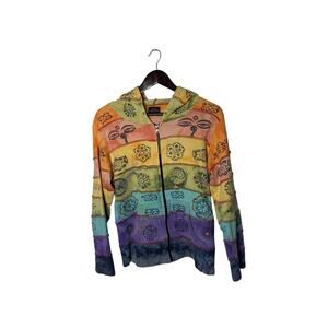 Rising International Womens Rainbow‎ Hoodie Size Small Full Zip Made In Nepal